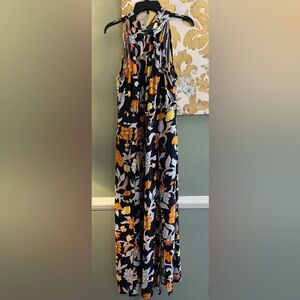 Lane Bryant Size 14/16 Blue Floral Butterfly High Neck Maxi Dress
